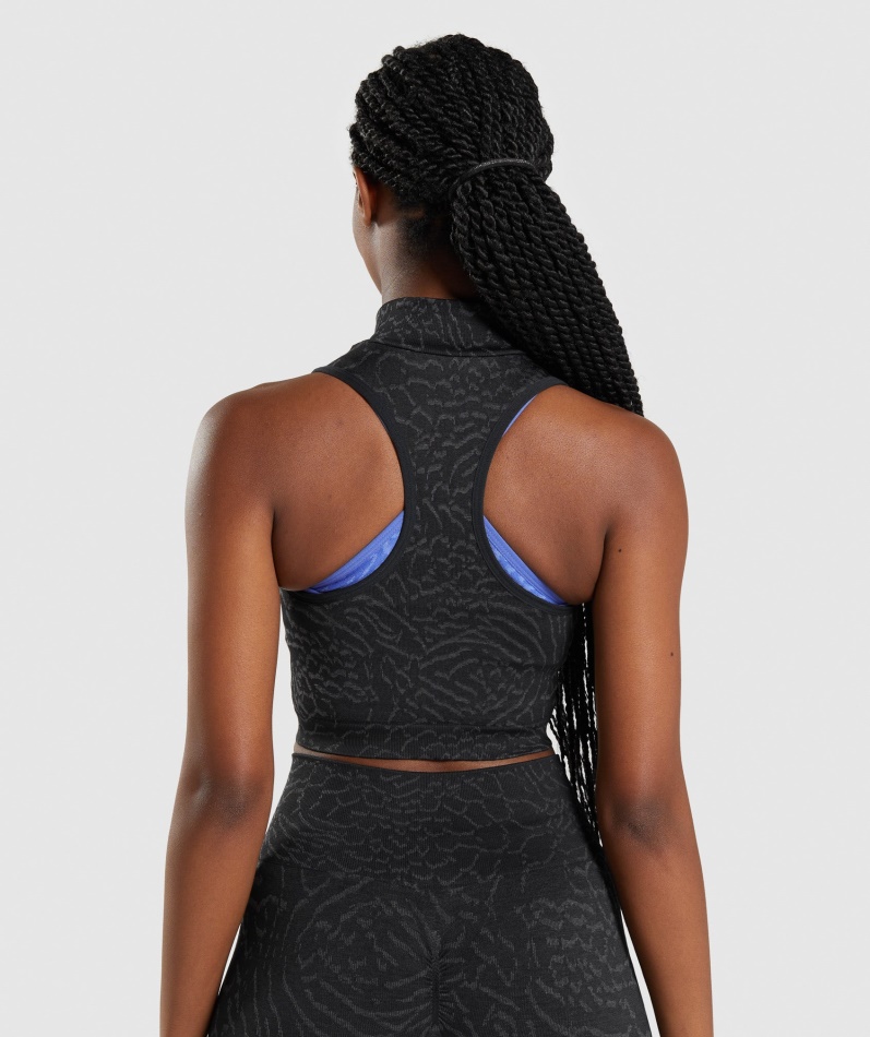 Gymshark Adapt Animal Sømløs Avling 1/2 Zip Hybrid-svart