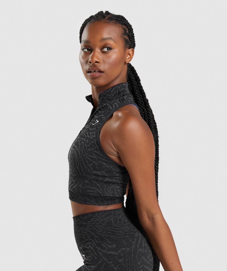 Gymshark Adapt Animal Sømløs Avling 1/2 Zip Hybrid-svart