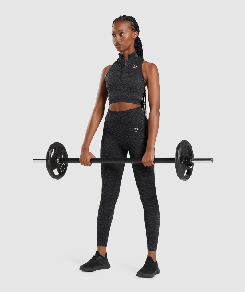 Gymshark Adapt Animal Sømløs Avling 1/2 Zip Hybrid-svart