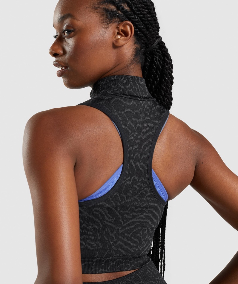 Gymshark Adapt Animal Sømløs Avling 1/2 Zip Hybrid-svart