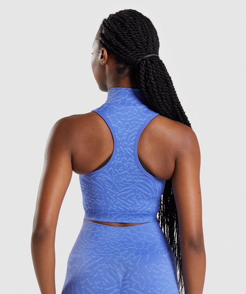 Gymshark Adapt Animal Sømløs Avling 1/2 Zip Hybrid-court Blå