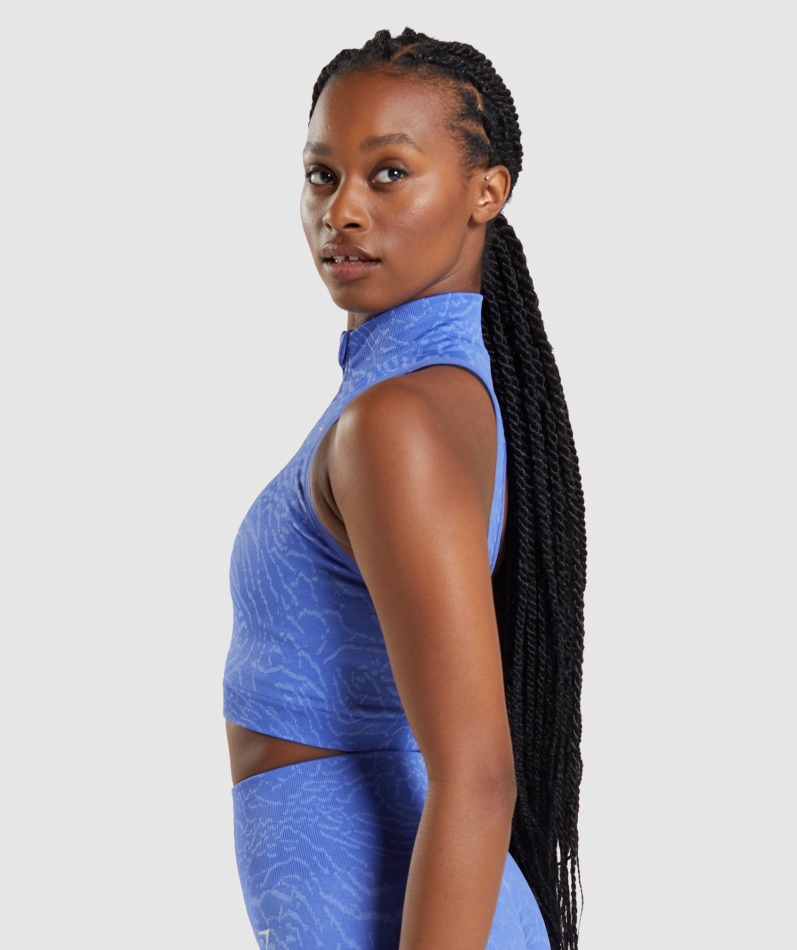 Gymshark Adapt Animal Sømløs Avling 1/2 Zip Hybrid-court Blå