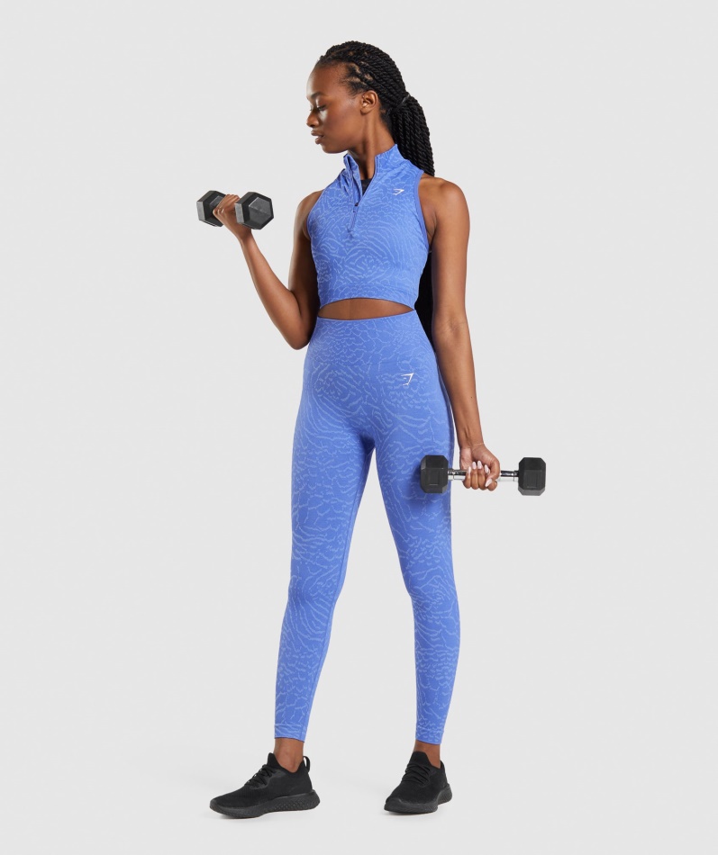 Gymshark Adapt Animal Sømløs Avling 1/2 Zip Hybrid-court Blå