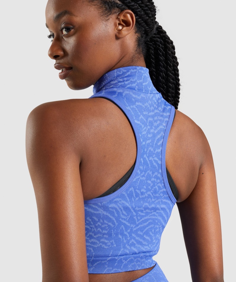 Gymshark Adapt Animal Sømløs Avling 1/2 Zip Hybrid-court Blå