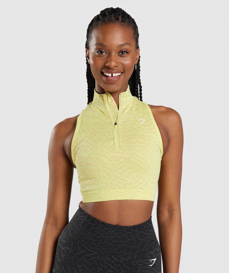 Gymshark Tilpasse Dyr Sømløs Avling 1/2 Zip Hybrid-ildflue Gul