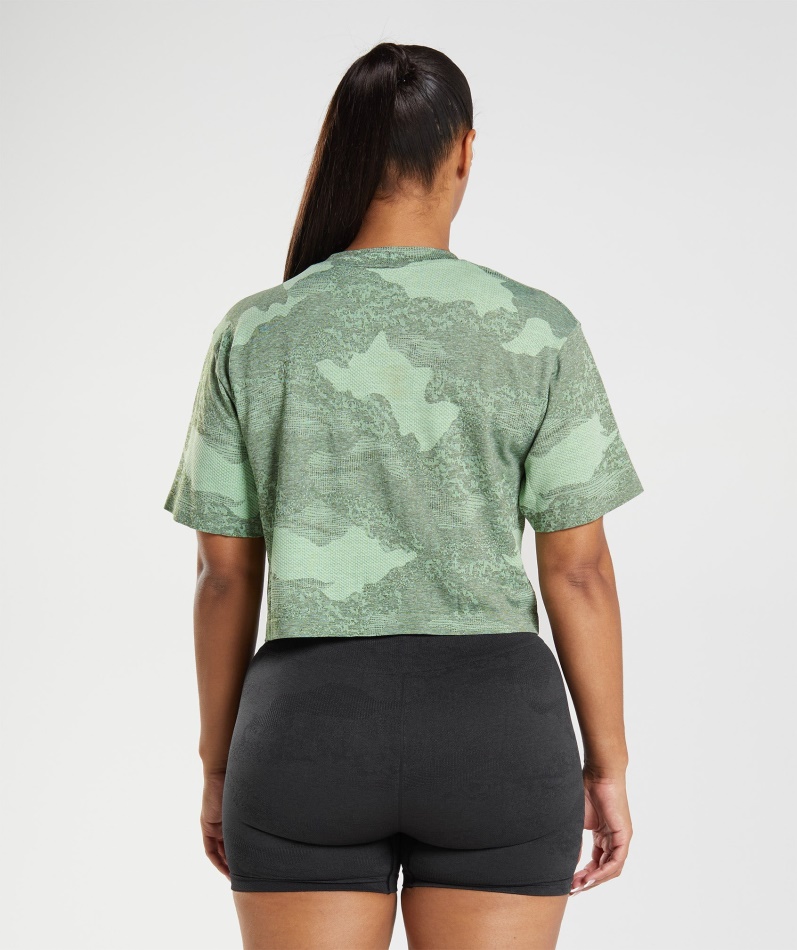 Gymshark Adapt Camo Sømløs Crop Top Lava-aloe Grønn-mose Oliven