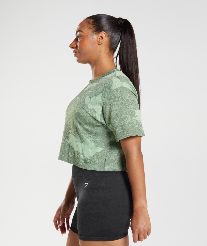 Gymshark Adapt Camo Sømløs Crop Top Lava-aloe Grønn-mose Oliven