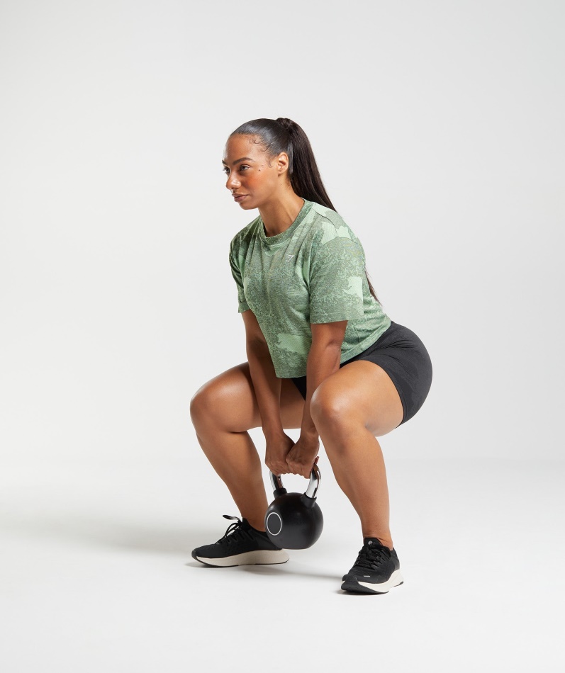 Gymshark Adapt Camo Sømløs Crop Top Lava-aloe Grønn-mose Oliven