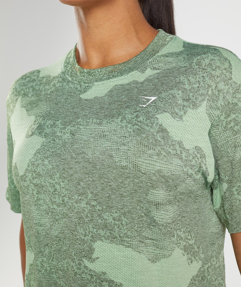 Gymshark Adapt Camo Sømløs Crop Top Lava-aloe Grønn-mose Oliven