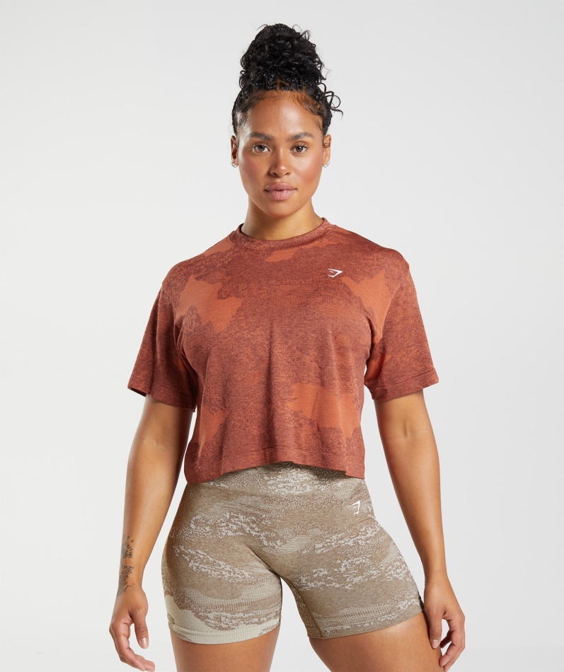 Gymshark Adapt Camo Sømløs Crop Top Lava-storm Rød-kirsebærbrun