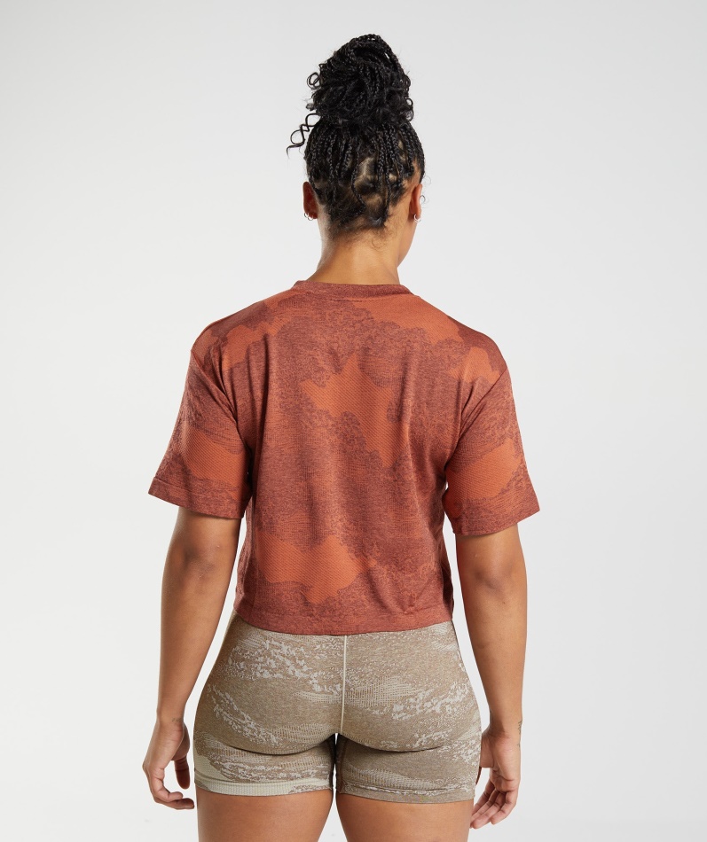 Gymshark Adapt Camo Sømløs Crop Top Lava-storm Rød-kirsebærbrun