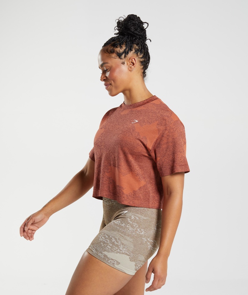 Gymshark Adapt Camo Sømløs Crop Top Lava-storm Rød-kirsebærbrun