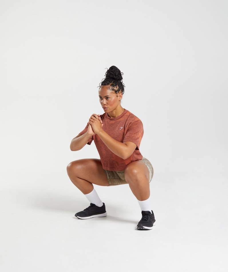 Gymshark Adapt Camo Sømløs Crop Top Lava-storm Rød-kirsebærbrun