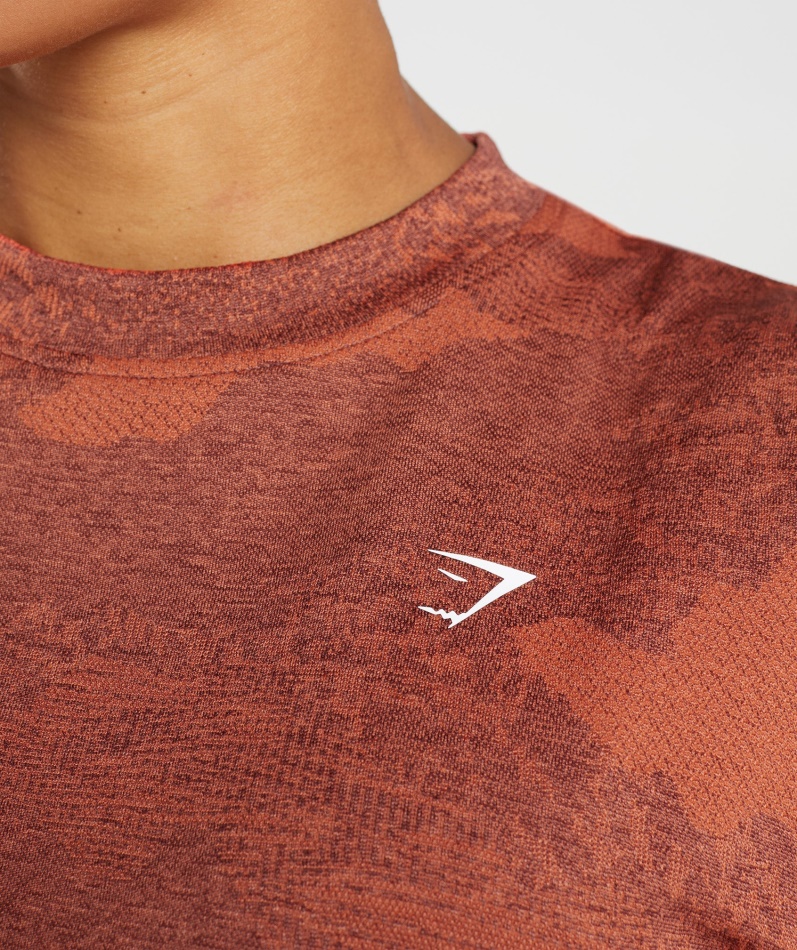 Gymshark Adapt Camo Sømløs Crop Top Lava-storm Rød-kirsebærbrun