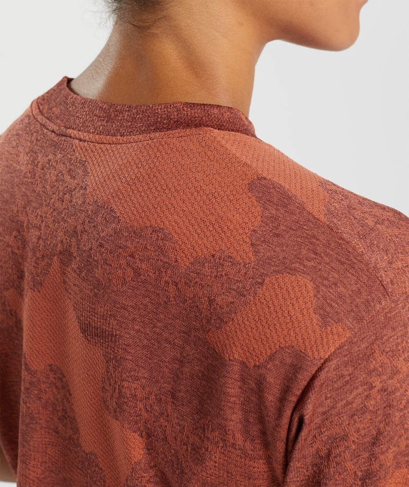 Gymshark Adapt Camo Sømløs Crop Top Lava-storm Rød-kirsebærbrun