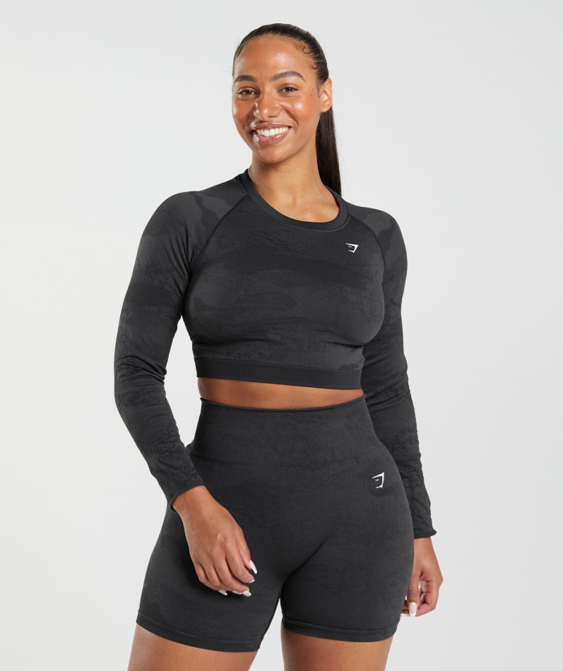 Gymshark Adapt Camo Sømløs Snøring Rygg Topp Lava-svart-onyx Grå