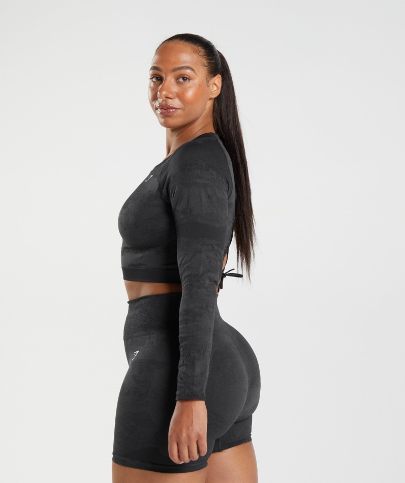 Gymshark Adapt Camo Sømløs Snøring Rygg Topp Lava-svart-onyx Grå