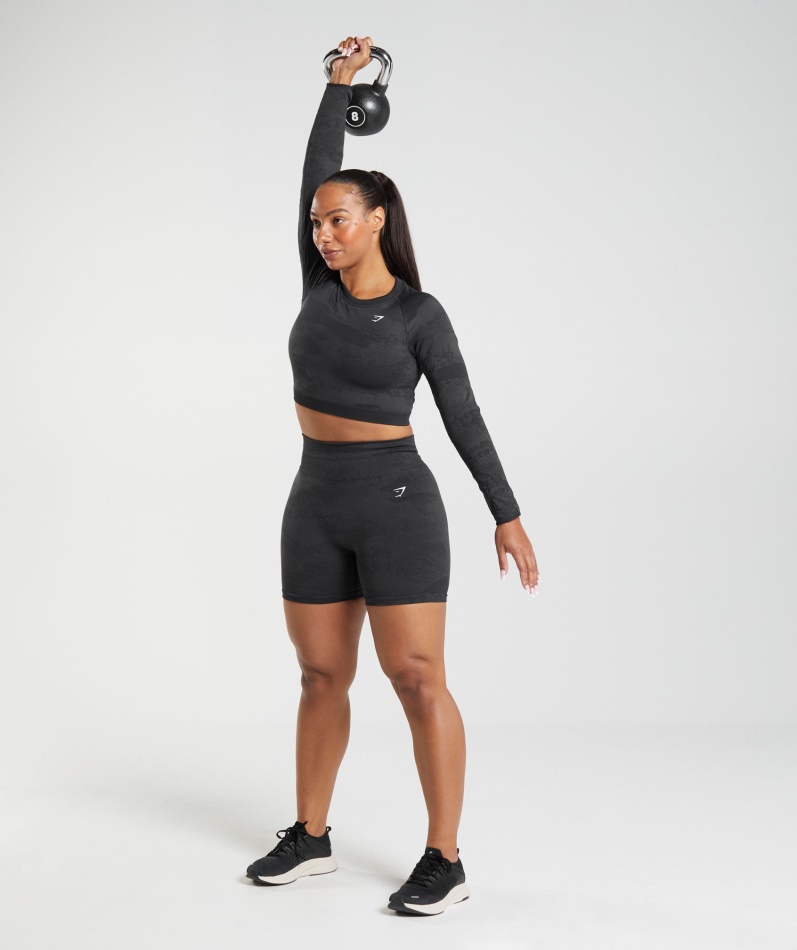 Gymshark Adapt Camo Sømløs Snøring Rygg Topp Lava-svart-onyx Grå