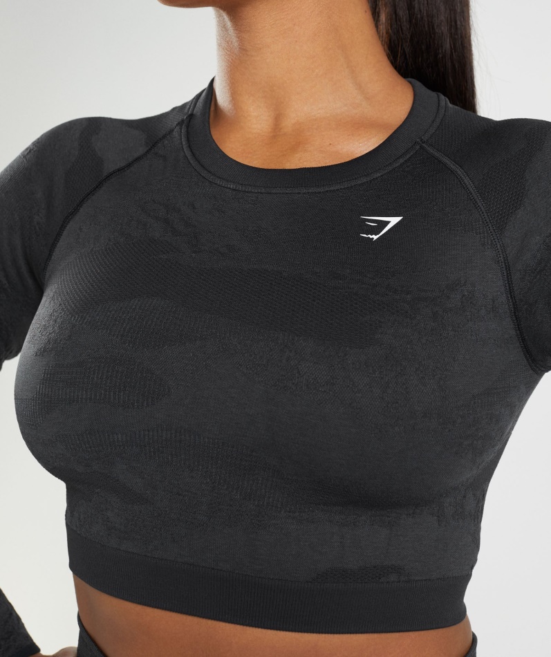 Gymshark Adapt Camo Sømløs Snøring Rygg Topp Lava-svart-onyx Grå