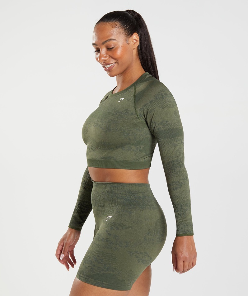 Gymshark Adapt Camo Sømløs Snøring Bak Toppen Lava-mose Oliven-kjerne Oliven
