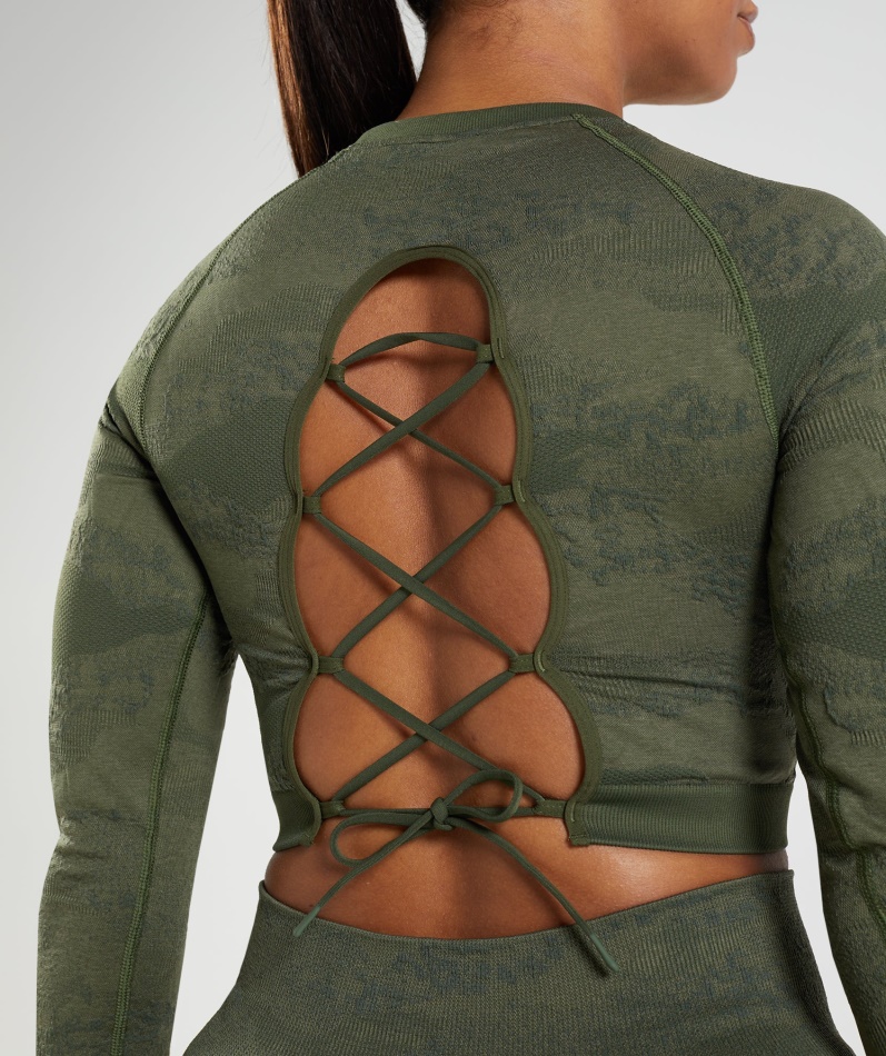 Gymshark Adapt Camo Sømløs Snøring Bak Toppen Lava-mose Oliven-kjerne Oliven