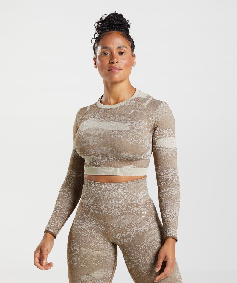 Gymshark Adapt Camo Sømløs Snøring Bak Toppen Lava-småstein Grå-soul Brun