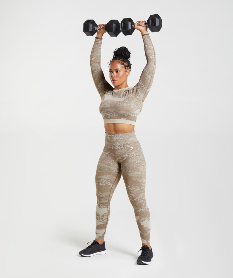 Gymshark Adapt Camo Sømløs Snøring Bak Toppen Lava-småstein Grå-soul Brun