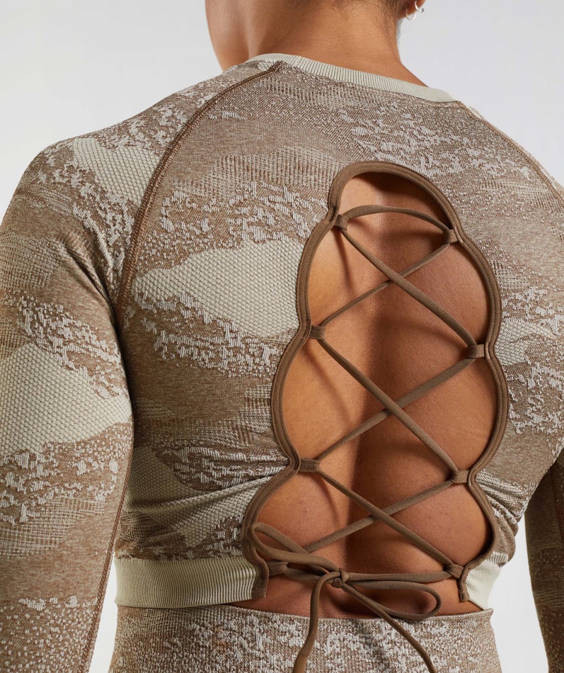 Gymshark Adapt Camo Sømløs Snøring Bak Toppen Lava-småstein Grå-soul Brun