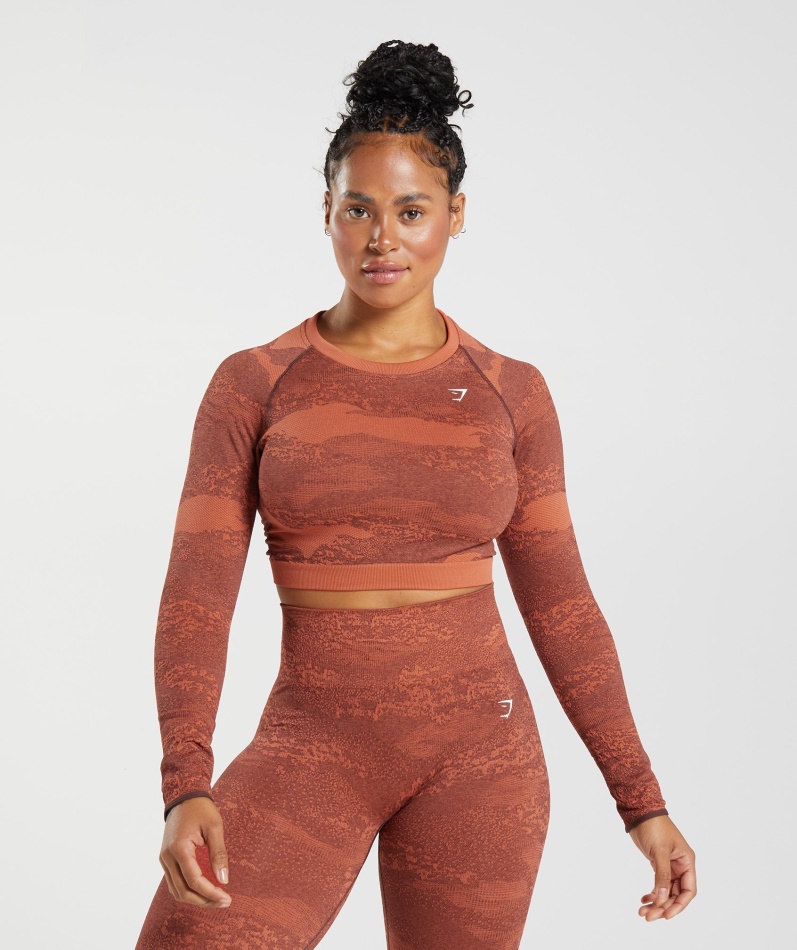 Gymshark Adapt Camo Sømløs Snøring Rygg Topp Lava-storm Rød-kirsebærbrun