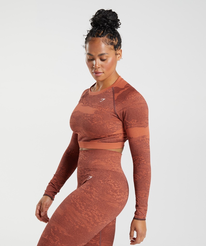 Gymshark Adapt Camo Sømløs Snøring Rygg Topp Lava-storm Rød-kirsebærbrun