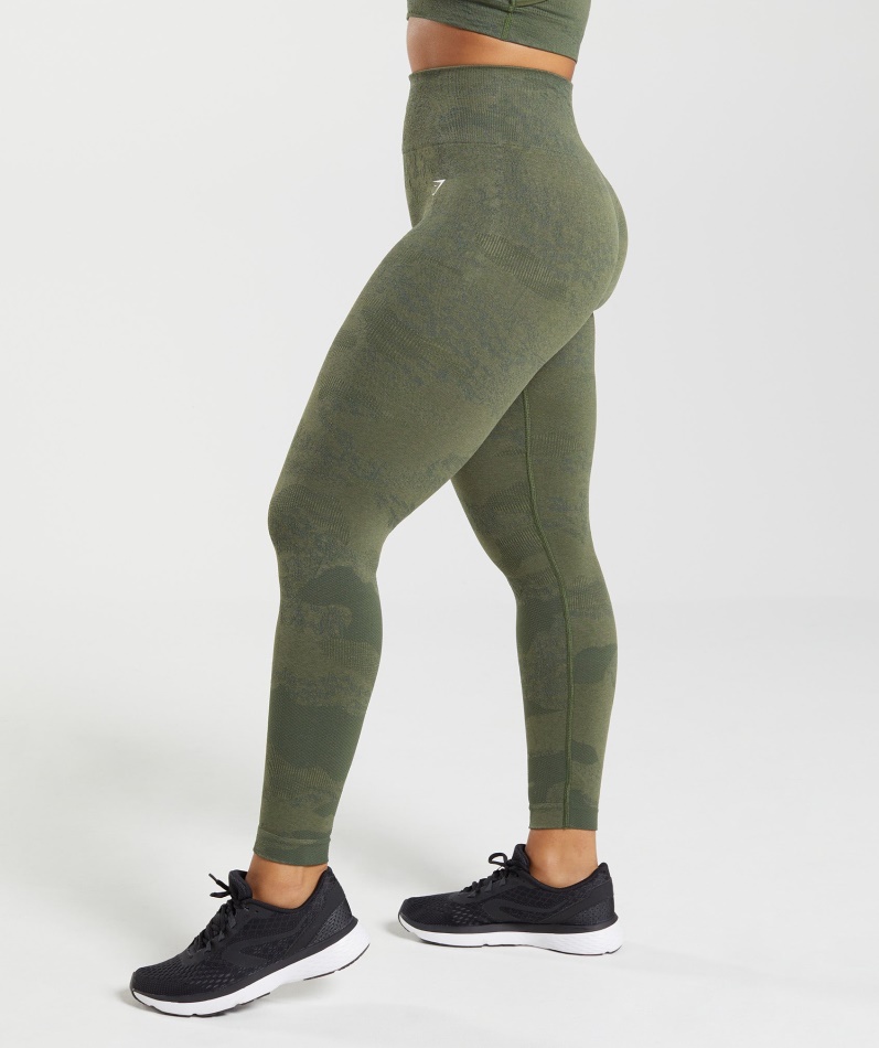 Gymshark Adapt Camo Sømløse Leggings Lava-mose Olive-core Oliven