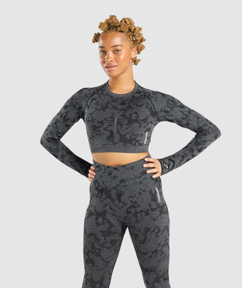 Gymshark Adapt Camo Sømløs Langermet Crop Top Svart