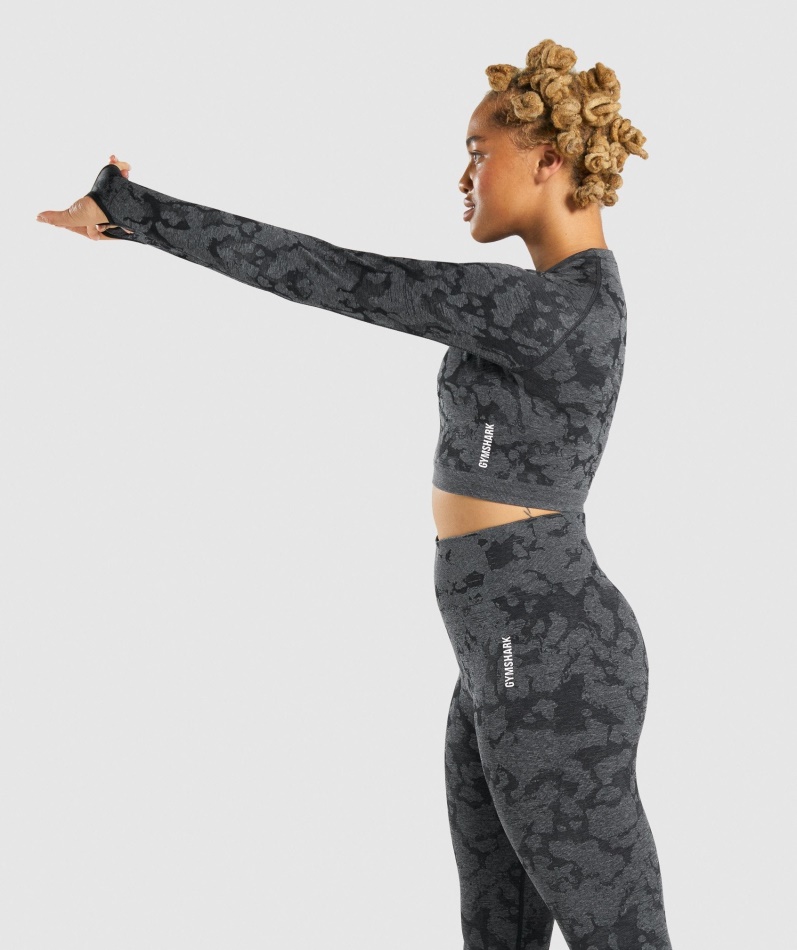 Gymshark Adapt Camo Sømløs Langermet Crop Top Svart
