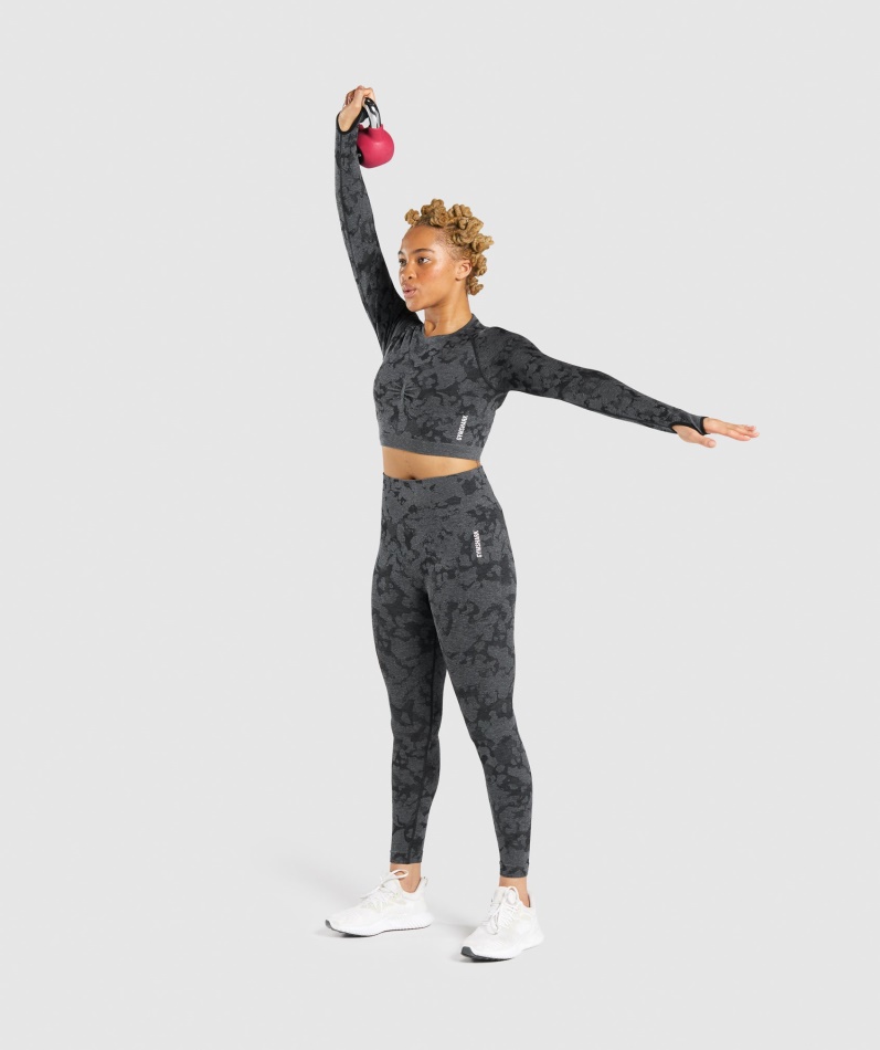 Gymshark Adapt Camo Sømløs Langermet Crop Top Svart