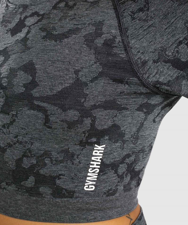 Gymshark Adapt Camo Sømløs Langermet Crop Top Svart