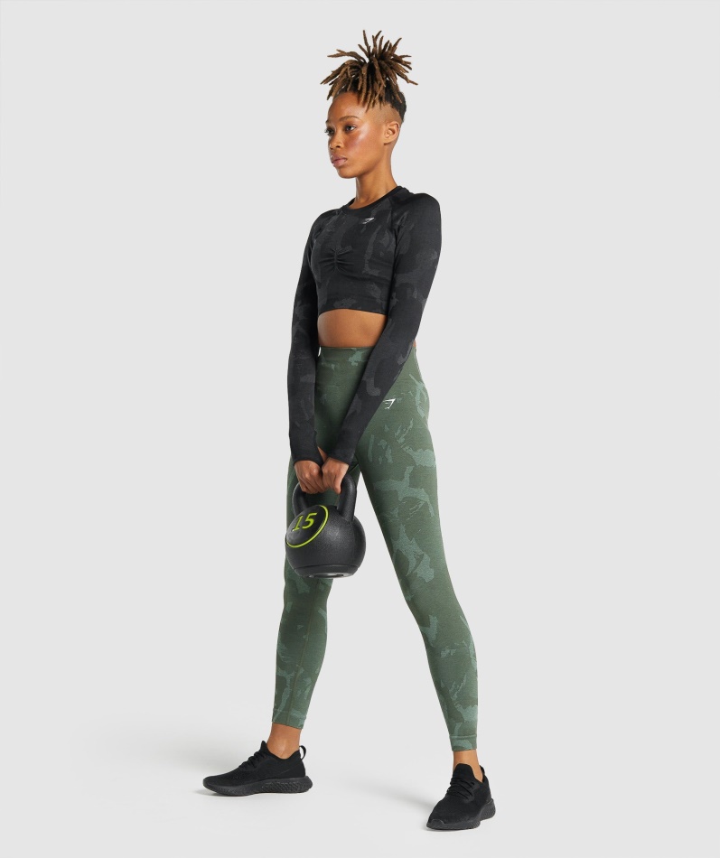 Gymshark Adapt Camo Sømløs Langermet Crop Top Savanne-svart