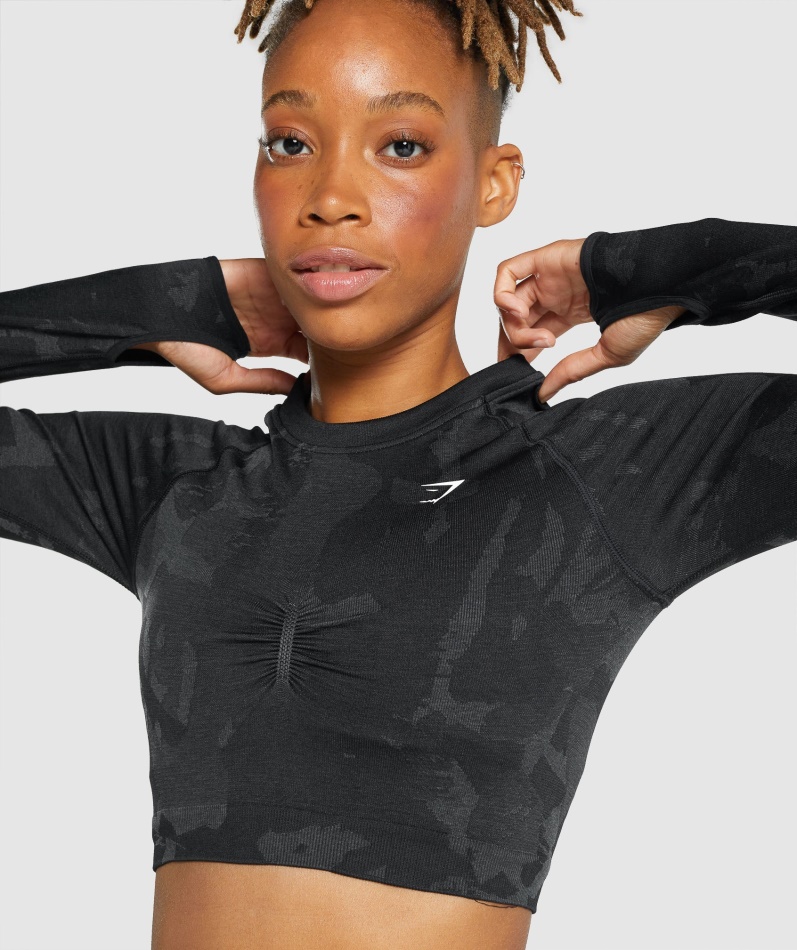 Gymshark Adapt Camo Sømløs Langermet Crop Top Savanne-svart