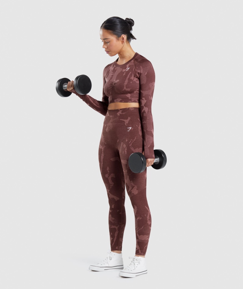 Gymshark Adapt Camo Sømløs Langermet Crop Top Savanne-kirsebærbrun