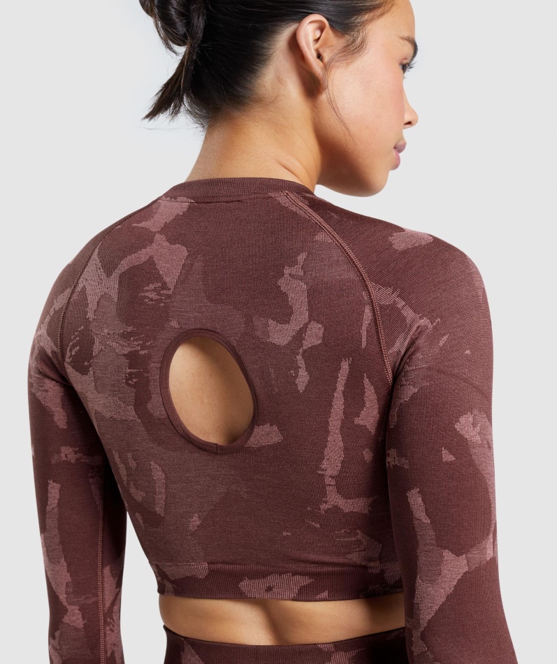 Gymshark Adapt Camo Sømløs Langermet Crop Top Savanne-kirsebærbrun