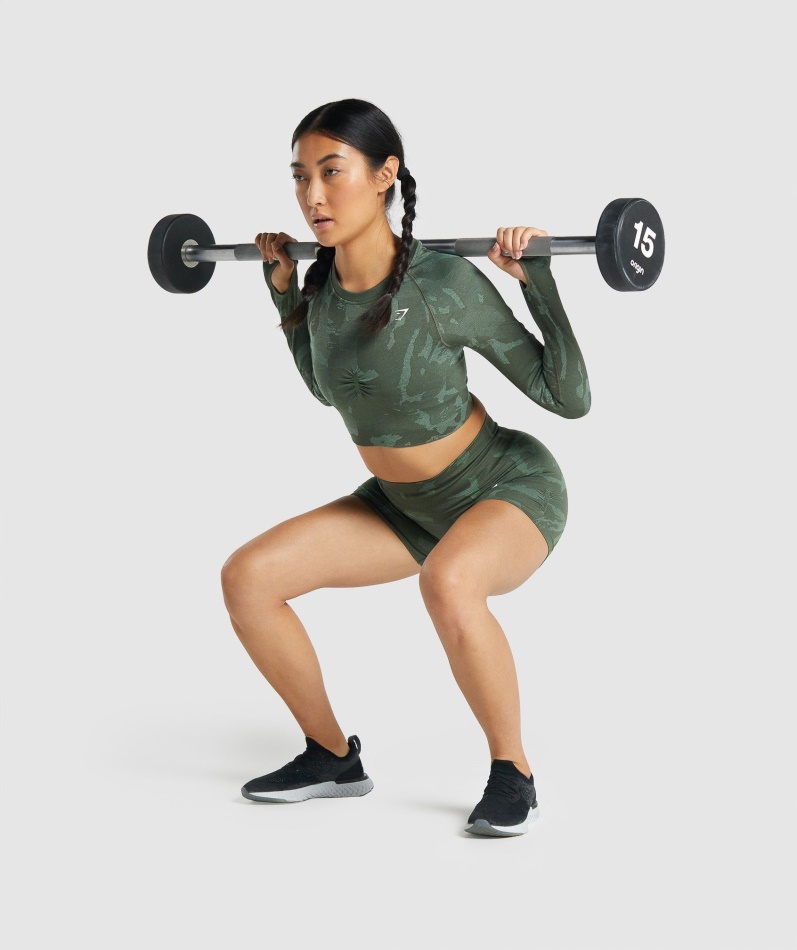 Gymshark Adapt Camo Sømløs Langermet Crop Top Savannegrønn