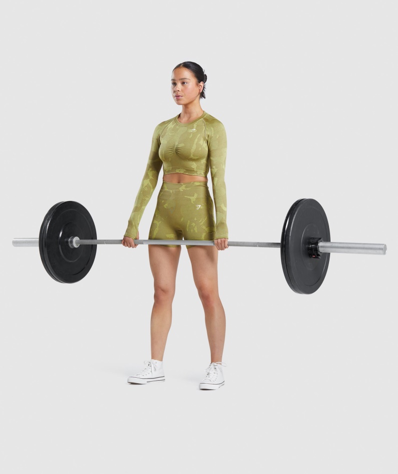 Gymshark Adapt Camo Sømløs Langermet Crop Top Savanne-griffin Green