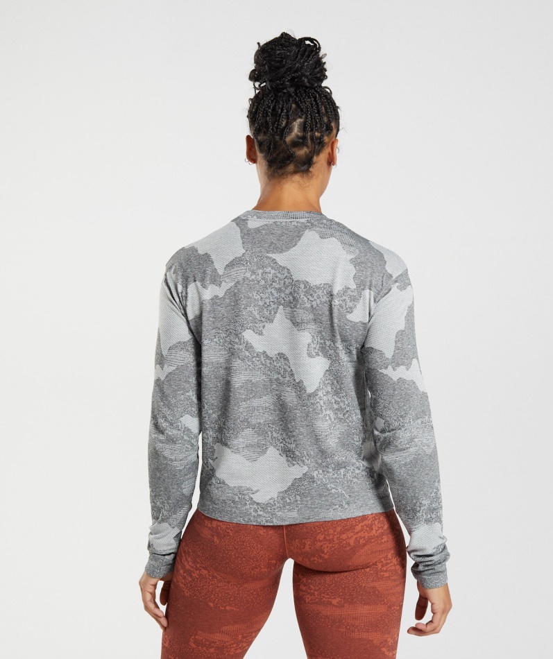 Gymshark Adapt Camo Sømløs Langermet Topp Lava-lys Grå-svart