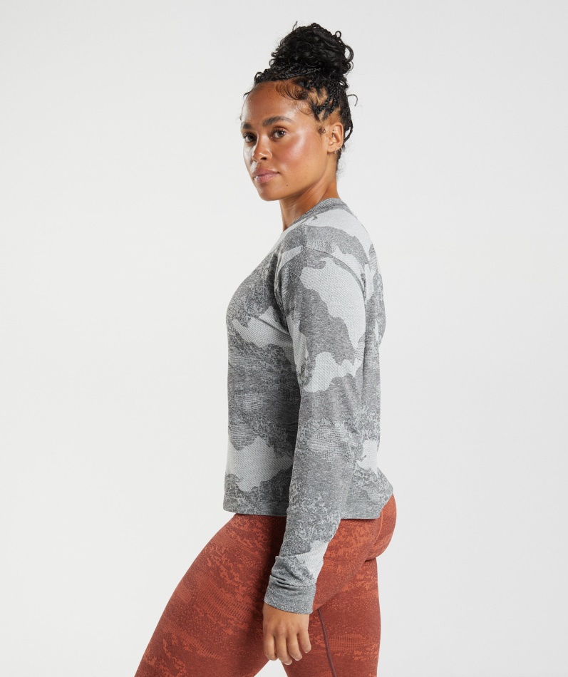 Gymshark Adapt Camo Sømløs Langermet Topp Lava-lys Grå-svart