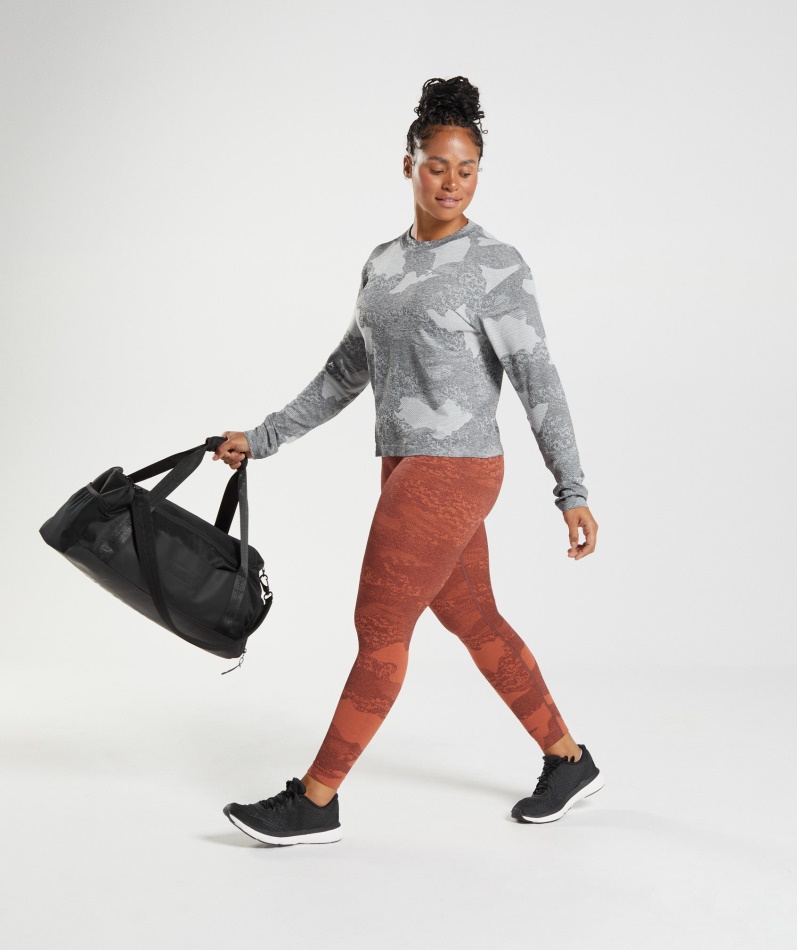 Gymshark Adapt Camo Sømløs Langermet Topp Lava-lys Grå-svart