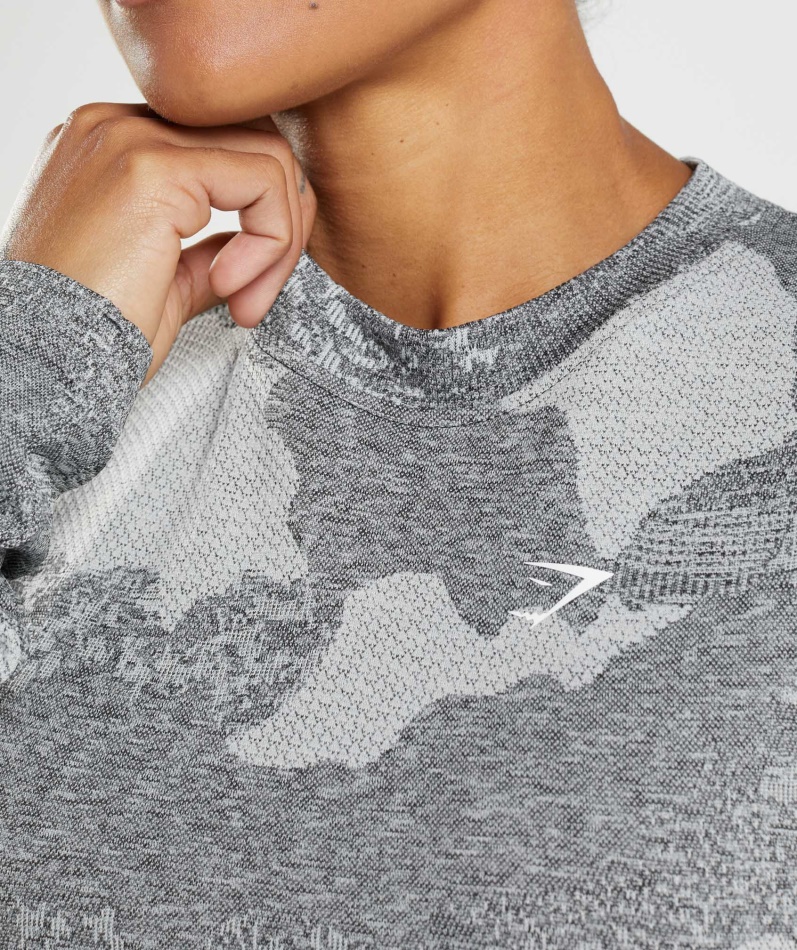 Gymshark Adapt Camo Sømløs Langermet Topp Lava-lys Grå-svart