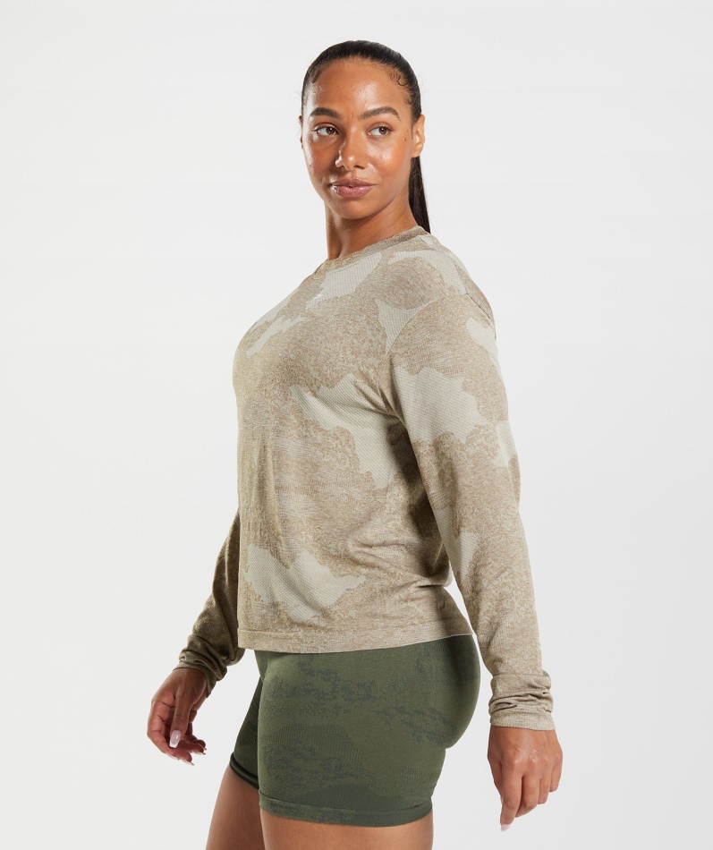 Gymshark Adapt Camo Sømløs Langermet Topp Lava-pebble Grå-soul Brown