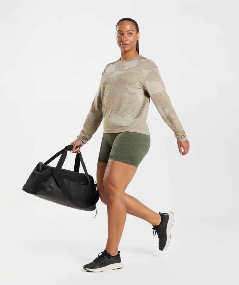 Gymshark Adapt Camo Sømløs Langermet Topp Lava-pebble Grå-soul Brown