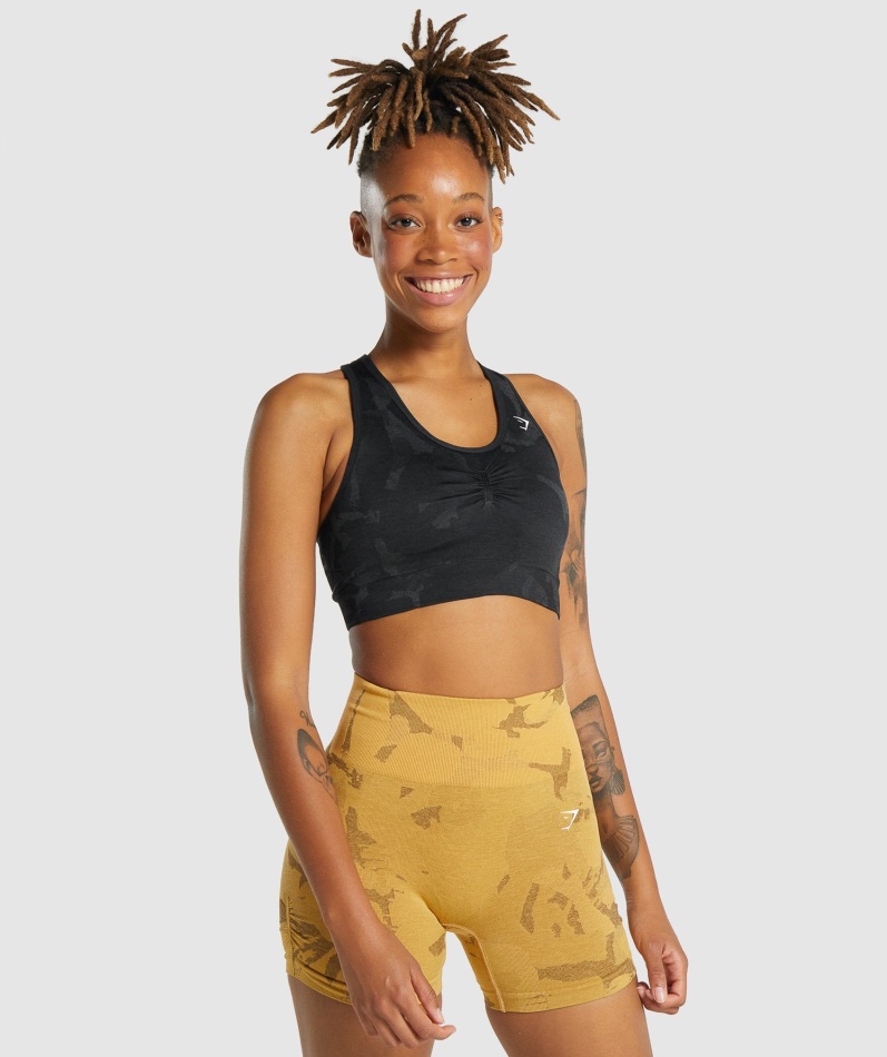 Gymshark Adapt Camo Sømløs Racerback Sports-bh Savanne-svart