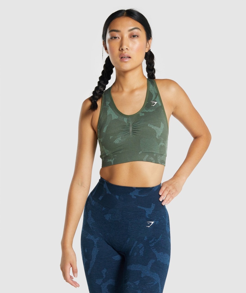 Gymshark Adapt Camo Sømløs Racerback Sports-bh Savanne-grønn