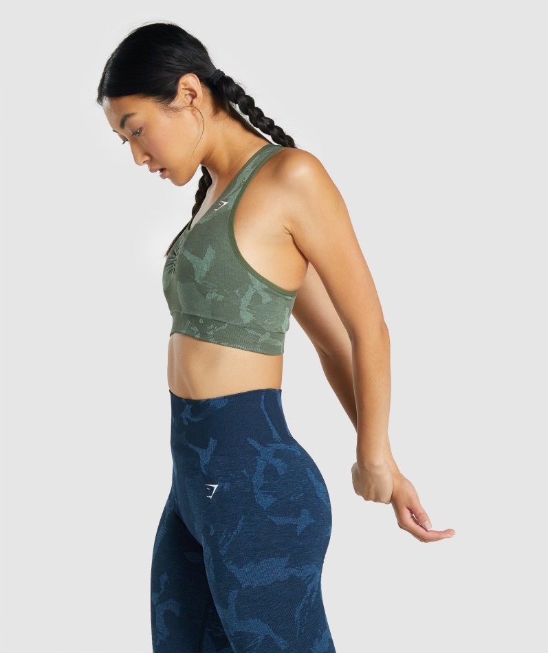 Gymshark Adapt Camo Sømløs Racerback Sports-bh Savanne-grønn